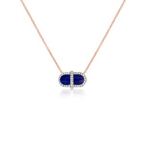 9ct Rose Gold Claw Set Diamond & Lapis Lazuli Piccola Necklace