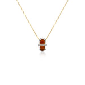 9ct Yellow Gold Claw Set Diamond & Tigers Eye Piccola Pendant