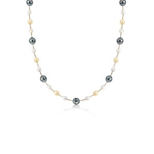 18ct Yellow Gold & Silver White & Grey Salt Water Pearl Necklace