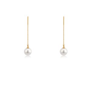 18ct Yellow Gold Fresh Water Pearl Chain Drop Earrings