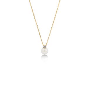 18ct Yellow Gold Claw Set Diamond & Fresh Water Pearl Pendant