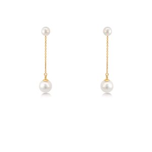 18ct Yellow Gold Fresh Water Pearl Chain Drop Earrings