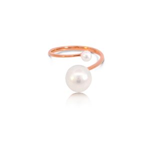 18ct Rose Gold Fresh Water Pearl Twist Split Band Ring
