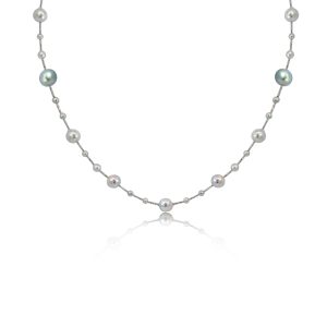 18ct White Gold Alternating Size Salt Water Pearl Necklace