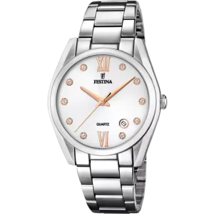 Festina Boyfriend White Dial Gold Indices Stainless Steel Watch