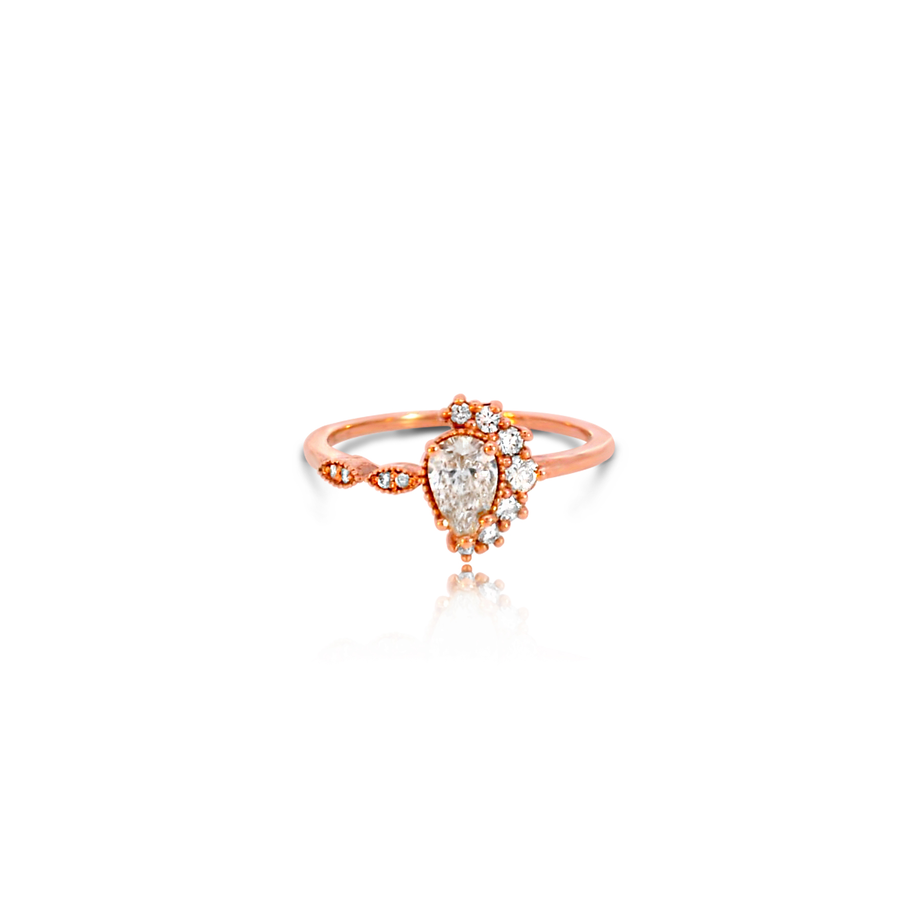 14ct Rose Gold Claw Set Halo Diamond Ring - Bellagio Jewellers