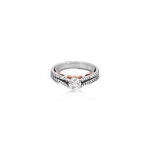 18ct White & Rose Gold Claw Set Split Band Diamond Vintage Ring