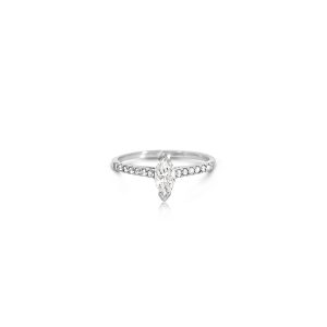 18ct White Gold Claw Set & Marquise Round Sides Diamond Ring