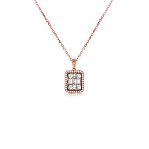 18ct Rose Gold Claw Set Selene Diamond Halo Necklace
