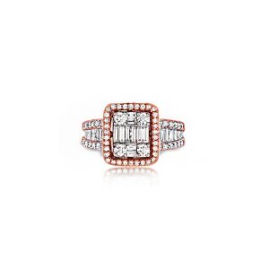 18ct Rose Gold Claw Set Baguette & Round Diamond Ring