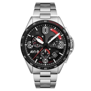 AVI-8 Avon Blakesee Chrono Black Dial Stainless Steel Watch