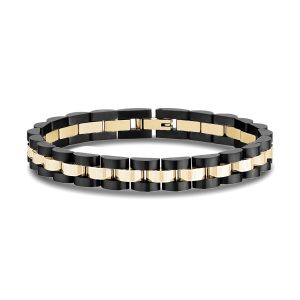 A.R.Z Steel 8mm Gold Black Dome Link Stainless Steel Bracelet