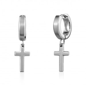 A.R.Z Stainless Steel Beveled Edge Clip + Cross Earrings