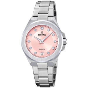 Festina Mademoiselle Pink Dial Diamond Indices Stainless Steel Watch