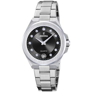Festina Mademoiselle Black Dial Diamond Indices Stainless Steel Watch