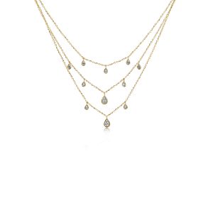 9ct Yellow Gold Claw Set Round Diamond Multi Triple Layer Piccola Necklace