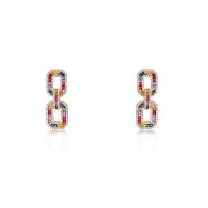 18ct Rose Gold Claw Set Princess Cut Multi Coloured Sapphire & Diamond Drop Dolce Vita Earrings
