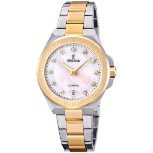 Festina Mademoiselle Mop Dial Crystal Indices Two Tone Stainless Steel Watch