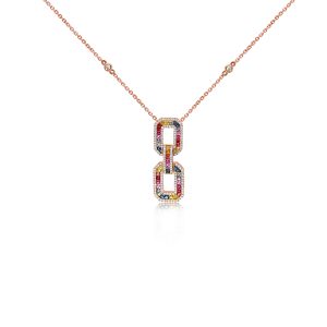 18ct Rose Gold Claw Set Princess Multi Coloured Sapphire & Round Diamond Dolce Vita Drop Necklace