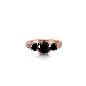 18ct Rose Gold Claw Set Black Diamond Trilogy Ring