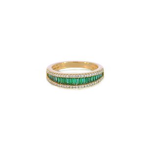 18ct Yellow Gold Claw Set Diamond & Emerald Bayede Ring