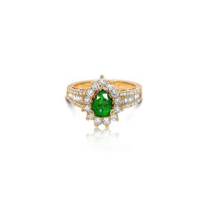18ct Yellow Gold Claw Set Diamond & Emerald Cluster  Bayede Ring