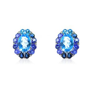 14ct White Gold Fancy Blue Topaz Sapphire & Diamond Dolce Vita Earrings