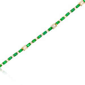 18ct Yellow Gold Claw Set Diamond & Emerald Bayede Bracelet