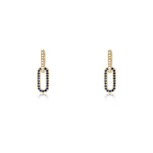 14ct Yellow Gold Claw Set Sapphire & Diamond Paperclip Bayede Earrings