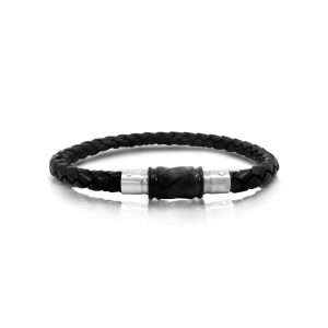 Legend Black Braided Leather with Black & Silver Stainless Steel Clasp Bracelet