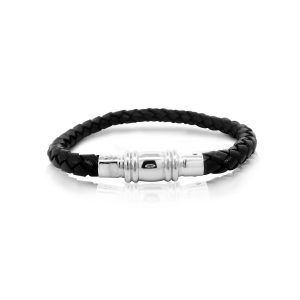Legend Black Braided Leather with Stainless Steel Clasp Bracelet