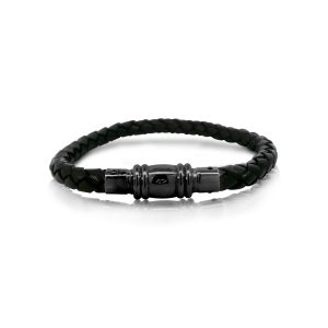 Legend Black Braided Leather with Black PVD Stainless Steel Clasp Bracelet
