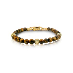 Legend 14ct Yellow Gold Plated Tigers Eye Bead Bracelet