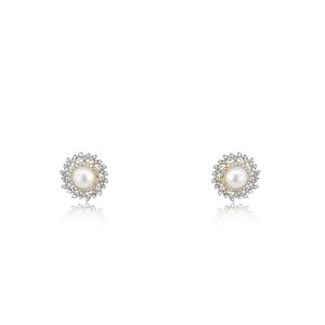 9ct Yellow Gold Diamond & Fresh Water Pearl Flower Bellagio Lulua Stud Earrings