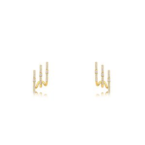 9ct Yellow Gold Claw Set Diamond 3 Row Huggie Bellagio Piccola Earrings