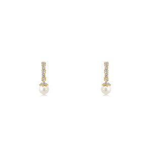 9ct Yellow Gold Diamond & Fresh Water Pearl Flower Bellagio Lulua Drop Earrings