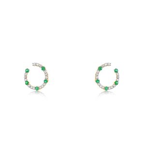9ct Yellow Gold Claw Set Emerald & Diamond Open Loop Bellagio Bayede Earrings