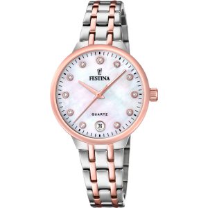 Festina Mademoiselle Pearl Dial Two Tone Rose Gold Stainless Steel Watch