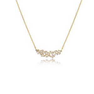 9ct Yellow Gold Claw Set Baguette & Round Diamond Abstract Design Bellagio Piccola Necklace