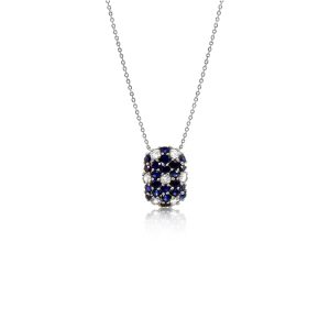 9ct White Gold Claw Set Sapphire & Diamond Oval Bellagio Bayede Necklace