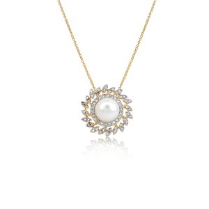 9ct Yellow Gold Diamond & Fresh Water Pearl Flower Bellagio Lulua Pendant