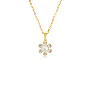 9ct Yellow Gold Diamond & Fresh Water Pearl Flower Bellagio Lulua Pendant