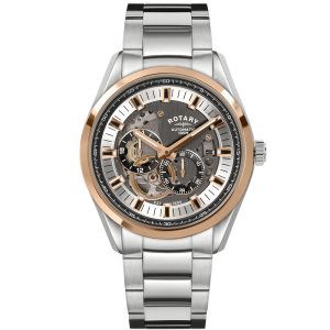 Rotary Seamatic Skeleton Dial Rose Bezel Stainless Steel Watch