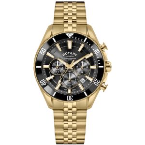 Rotary Apex 100 Black Dial Gold Stainless Steel Watch