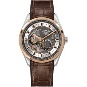 Rotary Seamatic Skeleton Dial Rose Bezel Stainless Steel Watch