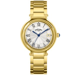 Rotary Heritage White Dial Gold Stainless Steel Watch