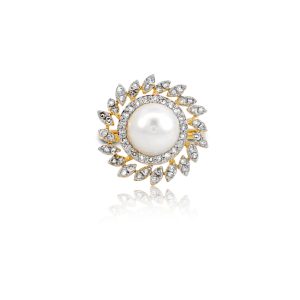 9ct Yellow Gold Diamond & Fresh Water Pearl Flower Bellagio Lulua Ring