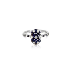 9ct White Gold Claw Set Sapphire & Diamond Oval Bellagio Bayede Ring