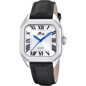 Lotus Square Series Silver Dial Stainless Steel Leather Strap Ladies Watch