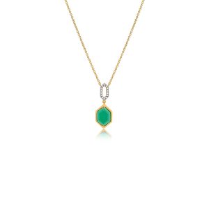 9ct Yellow Gold Claw & Tube Set Diamond & Green Agate Piccola Pendant